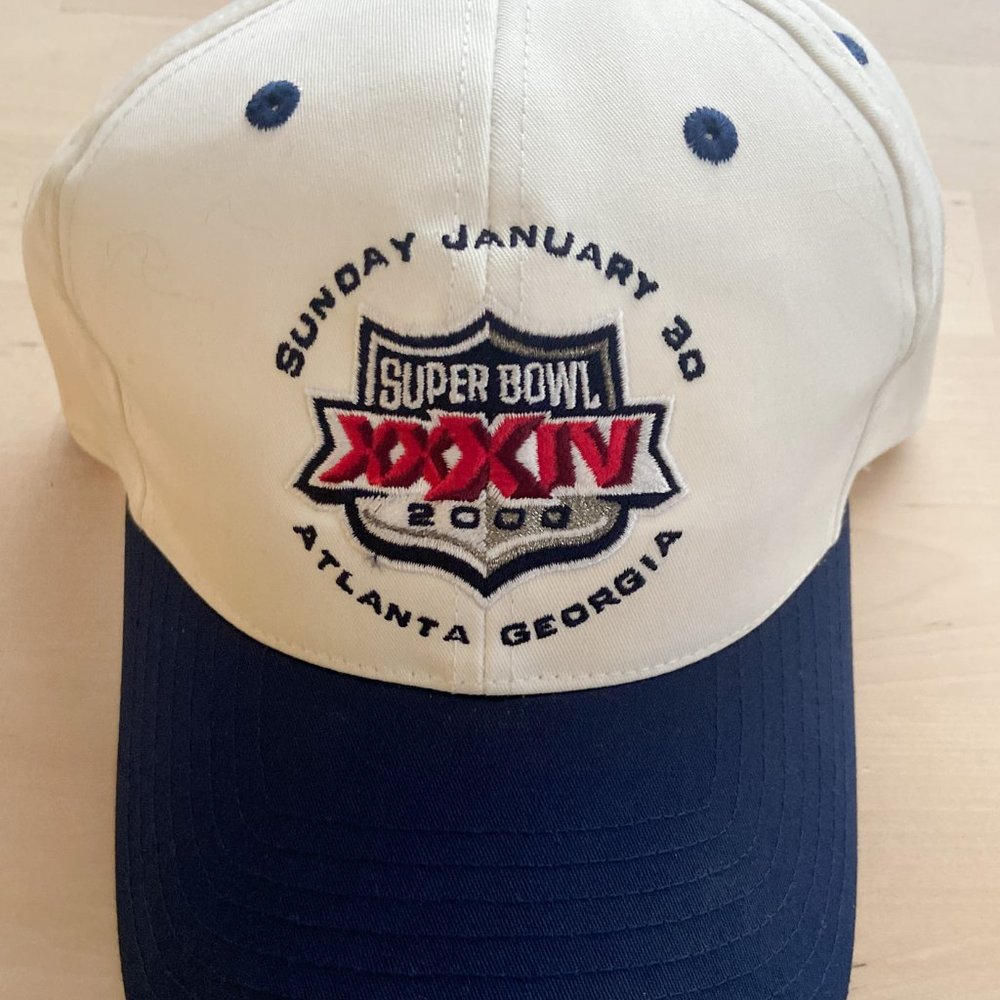 Vintage NFL Super Bowl XXXIV 2000 Atlanta Georgia Snapback Cap Hat White Blue